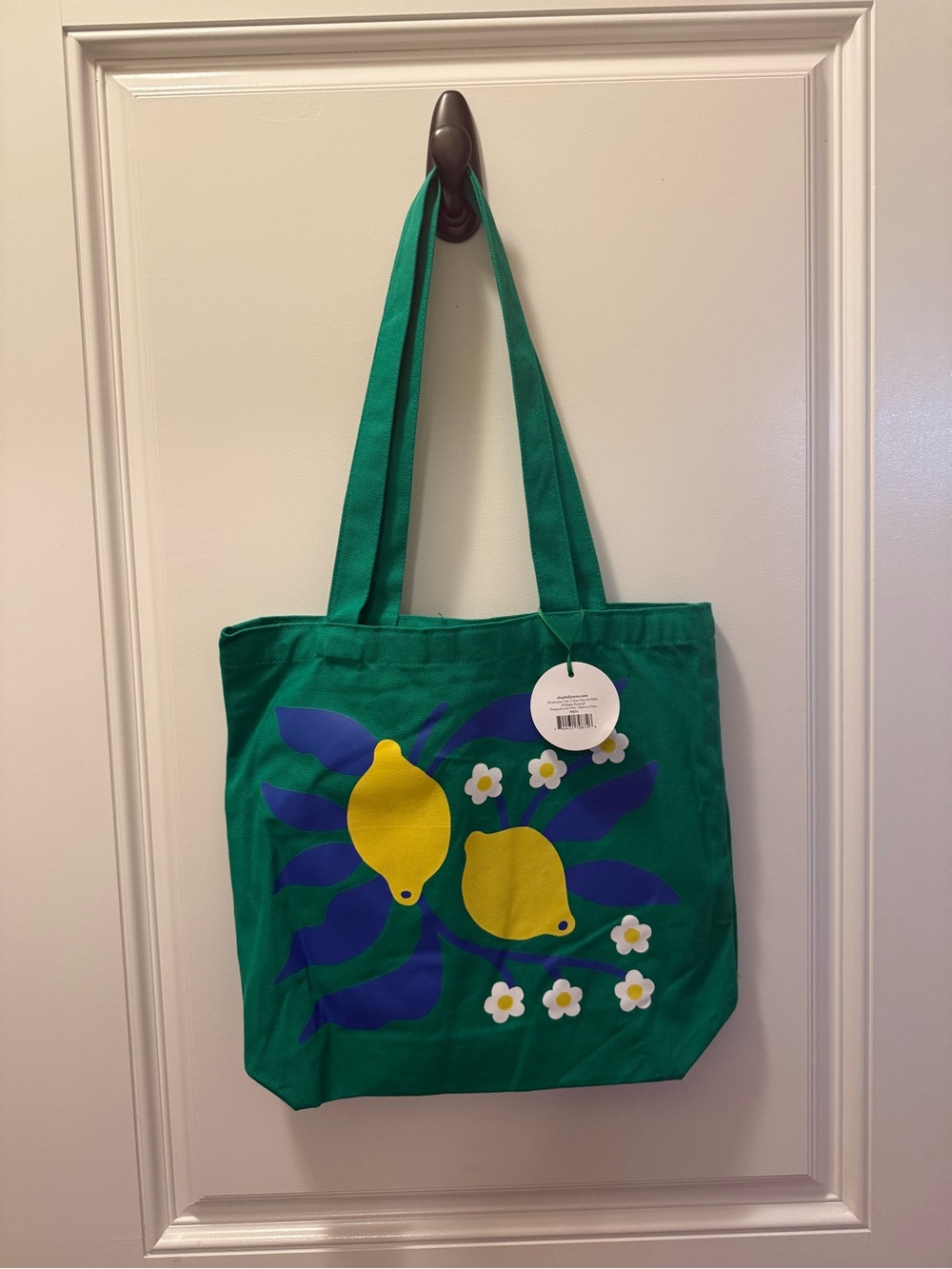 NWT Nordstrom Green Canvas Tote Bag Lemon Floral Market Beach Shopper